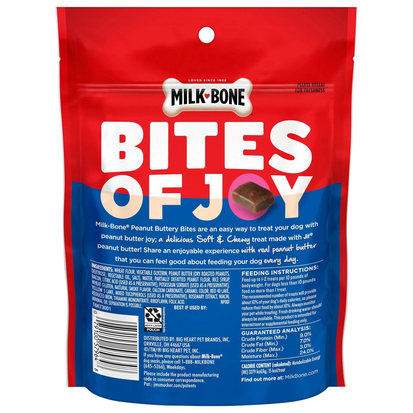 Milk Bone Peanut Buttery Bites, Soft Dog Treats with Jif Peanut Butter & Real Bacon, 4.5 Ounce Bag