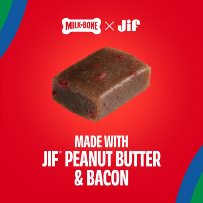 Milk Bone Peanut Buttery Bites, Soft Dog Treats with Jif Peanut Butter & Real Bacon, 4.5 Ounce Bag